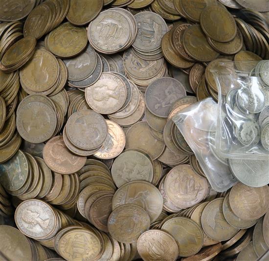 A tin of British copper and cupro nickel coinage